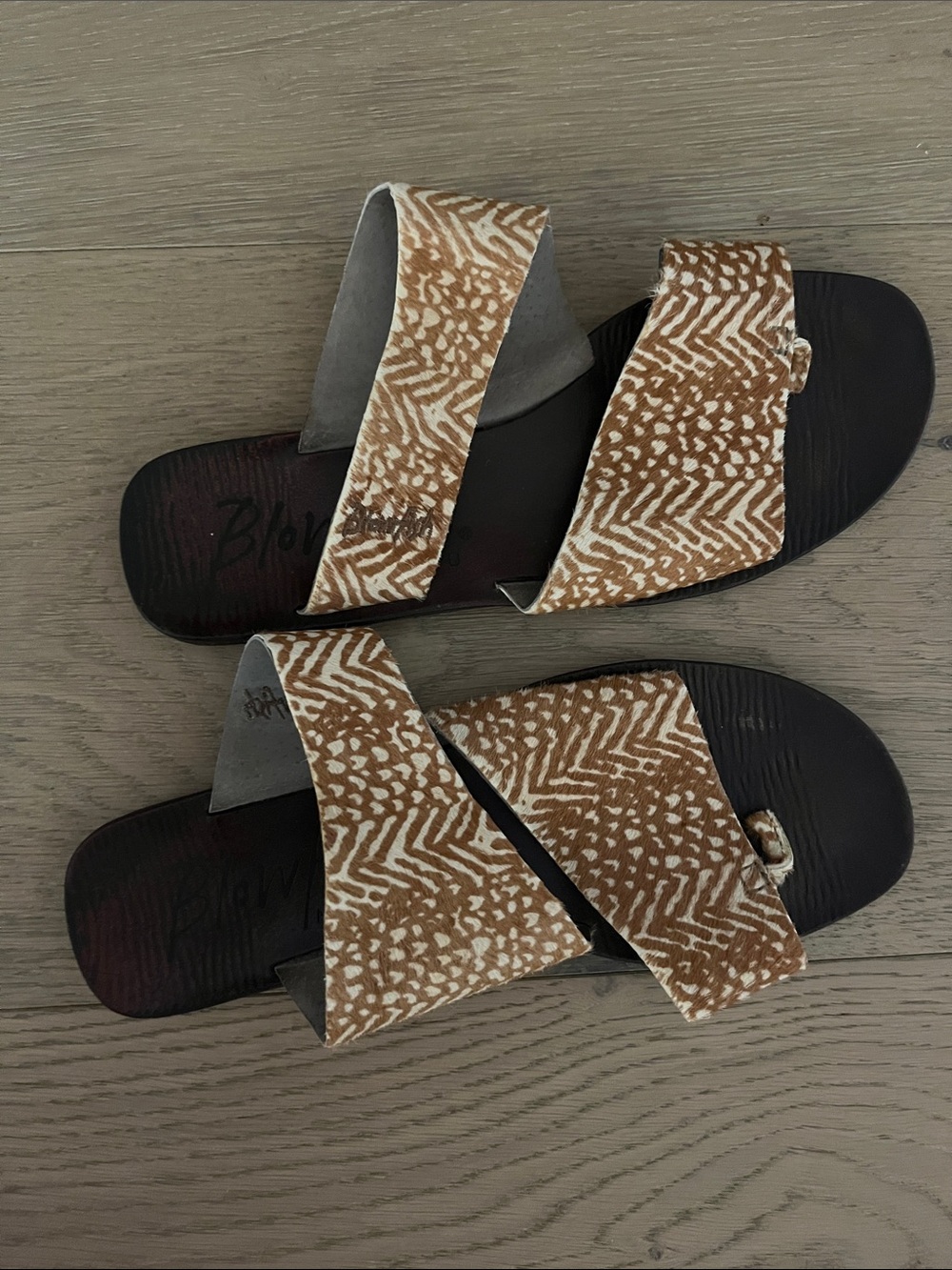 Blowfish Tan Brown Patterned Crossover Slide Sandals - Picture 7 of 7